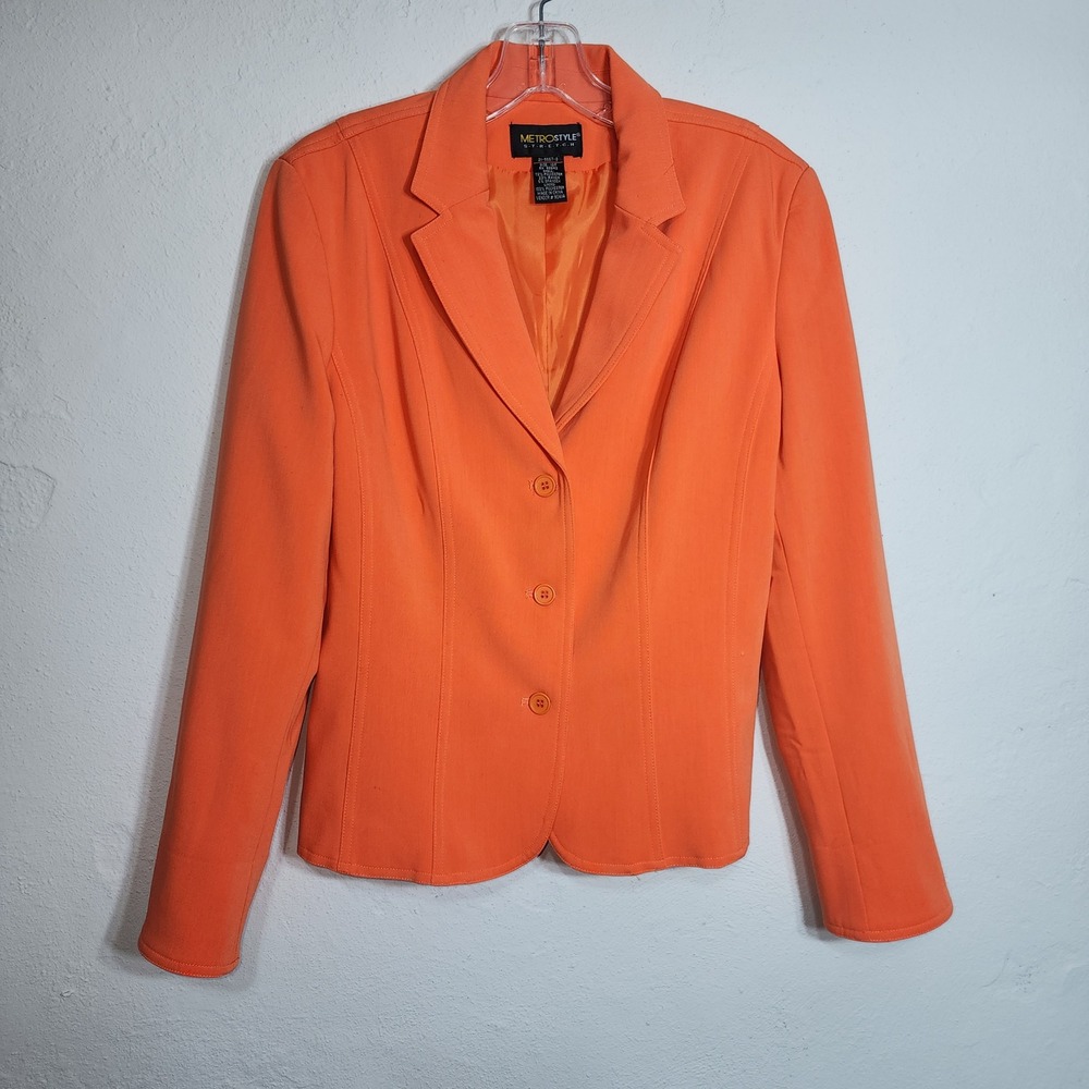 Metrostyle Blazer Jacket 10T Orange Stretch Three‎ Button Career Professional